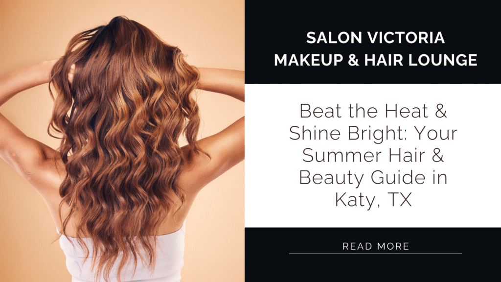 A woman showing balayage highlights after salon time with the blog title, and read more option.